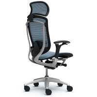CM91SB FBH5 |オカムラ コンテッサ オフィスチェア 大型ヘッドレスト付 可動肘付 メッシュ シルバー×ネオブラック ライトブルー（直送品）