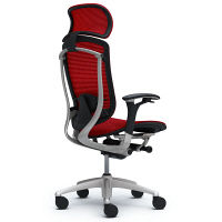 CM91SB FBH9 |オカムラ コンテッサ オフィスチェア 大型ヘッドレスト付 可動肘付 メッシュ シルバーフレーム ネオブラックボディ レッド（直送品）