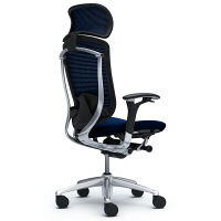 CM92AB FBF4 |オカムラ コンテッサ チェア 大型ヘッドレスト付 可動肘 背メッシュ座クッション ポリッシュ×ネオブラック ダークブルー（直送品）