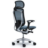 CM92AB FBF5 |オカムラ コンテッサ チェア 大型ヘッドレスト付 可動肘 背メッシュ座クッション ポリッシュ×ネオブラック ライトブルー（直送品）