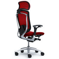CM92AB FBF9 |オカムラ コンテッサ オフィスチェア 大型ヘッドレスト付 可動肘 背メッシュ座クッション ポリッシュ×ネオブラック レッド（直送品）