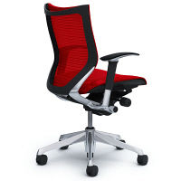 CP83AR FDH9 |オカムラ バロン オフィスチェア ローバック 可動肘付 スタンダードメッシュ ポリッシュフレーム ブラックボディ レッド（直送品）