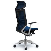 CP41DR FGR3 バロン チェア EXハイバック 可動ヘッドレスト 固定肘 背サポートメッシュ座クッション シルバー×ブラック ミディアムブルー（直送品）