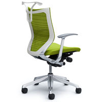 CP44BW FGR5 バロン チェア ローバック ハンガー 固定肘 背グラデーションメッシュ・座クッション ポリッシュ×ホワイト ライムグリーン（直送品）