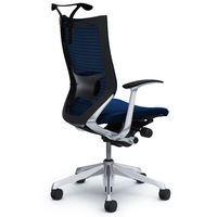 CP46BS FDF4 バロン チェア ハイバック ランバーサポートハンガー 固定肘 背スタンダード座クッション ポリッシュ×ブラック ダークブルー（直送品）