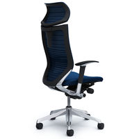 CP81BR FGR3 バロンチェア EXハイバック 可動ヘッドレスト 可動肘 背サポートメッシュ座クッション ポリッシュ×ブラック ミディアムブルー（直送品）