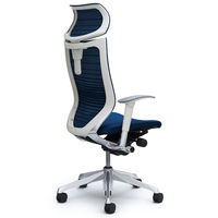 CP81BW FGR3 バロンチェア EXハイバック 可動ヘッドレスト 可動肘 背サポートメッシュ座クッション ポリッシュ×ホワイト ミディアムブルー（直送品）