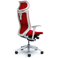 CP81BW FGR9 バロン チェア EXハイバック 可動ヘッドレスト 可動肘 背グラデーションメッシュ・座クッション ポリッシュ×ホワイト レッド（直送品）