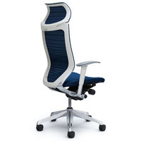 CP87BW FGR3 バロンチェア EXハイバック 固定ヘッドレスト 可動肘 背サポートメッシュ座クッション ポリッシュ×ホワイト ミディアムブルー（直送品）