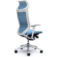 CP87BW FGR4 バロン チェア EXハイバック 固定ヘッドレスト 可動肘 背サポートメッシュ座クッション ポリッシュ×ホワイト アクアブルー（直送品）
