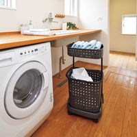 JEJアステージ ランドリーバスケット レクエア 2段 ダークブラウン 385231 1個（直送品）