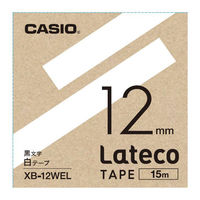 カシオ CASIO ラテコ テープ 増量版 幅12mm 白ラベル 黒文字 長尺 15m巻 XB-12WEL  オリジナル（わけあり品）