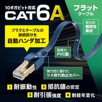 サンワサプライ カテゴリ6Aハンダ産業用フラットLANケーブル(ネイビーブルー・1m) KB-HFL6A-01NV 1個（直送品）