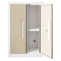 スマイル スチールストレージ（幅600mm） 2段 両開き オーク木目（鍵付・シリンダー錠） 幅600×奥行350×高さ772mm 1台 スチール書庫（取寄品）