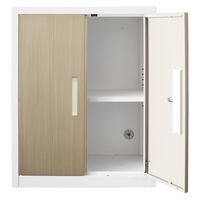 スマイル スチールストレージ（幅800mm） 2段 両開き ライトオーク木目（鍵付・シリンダー錠）幅800×奥行350×高さ772mm1台スチール書庫（取寄品）