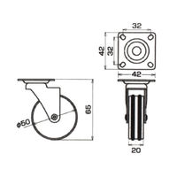 ハイロジック 木製キャスター50mm ブラウン プレート・ストップ無 00026297 1個
