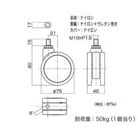 ハイロジック 26317 フレスコキャスター75mm M10ボルト・ストップ付 ブルー 1個（直送品）