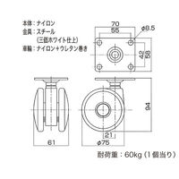ハイロジック 26363 Tシリーズキャスター75mm プレート・ストップ無 1個（直送品）