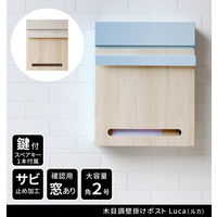 住まいスタイル ルカ 木目調壁掛けポスト 幅300×奥行110×高さ365mm ブルー PST-001BLU 1台（直送品）