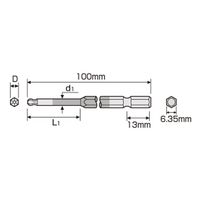 エスコ 5.0x100mm [Ball Hexagon]ドライバービット EA611BP-105 1セット(15本)（直送品）
