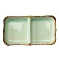 アースモス 仕切り皿 ビードロ灰釉茶渕 二品皿(中) [5個入] vac-202-07020（直送品）