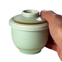 アースモス 蓋物 ビードロ灰釉茶渕 蒸し碗(小) [3個入] vac-202-09001（直送品）