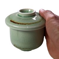 アースモス 蓋物 ビードロ灰釉茶渕 蒸し碗(大) [3個入] vac-202-09002（直送品）