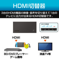 エレコム HDMI切替器/3入力1出力/ケーブルなしモデル/ブラック DH-SWL3BK 1個