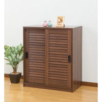 ファミリー・ライフ 木製ルーバー引き戸キャビネット 2枚扉 ホワイト 幅770×奥行390×高さ900mm 1台（直送品）