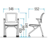 TOKIO コンパクトネスティングメッシュチェア ブラック 1脚 平行スタッキング キャスター付き 幅548、座面高さ430mm