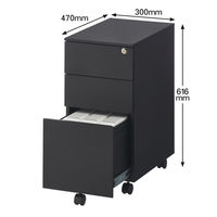 Ceha プレノデスクシステム スチールキャビネット 3段 ブラック 幅300×奥行470mm×高さ616mm 1台 サイドワゴン キャスター・鍵付き