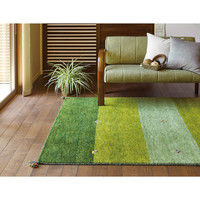 萩原 ギャッベ マット・ラグ GABBEH D15 グリーン 約80×140cm 1枚（直送品）