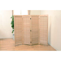 【軒先渡し】萩原 ルーバースクリーン4連 MS-8124NA ナチュラル （約）幅45×高さ150cm×4連 1台（直送品）