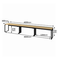 Ceha プレノデスクシステム フリーアドレスデスク 3連 引出し無し オーク天板/ブラック脚 幅4200×奥行600×高さ720mm 1台 (9梱包)