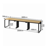 Ceha プレノデスクシステム フリーアドレスデスク 3連 引出し無し オーク天板/ブラック脚 幅3000×奥行700×高さ720mm 1台 (9梱包)