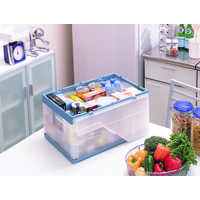 アイリス フタ付おりたたみコンテナ 26L クリア/ブルー 1台
