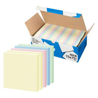 【強粘着】アスクル はたらく 強粘着ふせん 75×75mm　パステル4色アソート(正方形)　大容量 1箱(50冊入)パック　 オリジナル