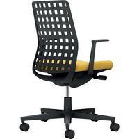 【組立設置込】コクヨ モネット 背樹脂 L型肘 ランバー無 背座ツートン ウレタンキャスター ブラック×オリーブイエロー 1脚（直送品）