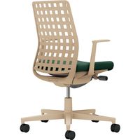 【組立設置込】コクヨ モネット 背樹脂 L型肘 ランバー無 背座ツートン ウレタンキャスター ソフトベージュ×ディープグリーン 1脚（直送品）