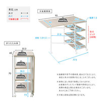 ホームテイスト さわやかな 折りたたみテーブル付ワゴン 幅605×奥行950×高さ700mm ホワイトオーク 1台（直送品）