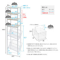 ホームテイスト さわやかな 調節可能 カゴ付きランドリーラック 幅330×奥行475×高さ1605mm ホワイトオーク 1台（直送品）