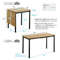 ホームテイスト ヴィンテージ調 伸縮ダイニングテーブル 幅1200×奥行600×高さ725mm シャビーオーク 1台（直送品）