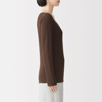 無印良品 婦人　あったか綿　厚手ジャカード編み　Ｕネック長袖Ｔシャツ Ｓ ダークブラウン  良品計画