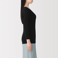 無印良品 婦人　あったか綿　Ｕネック八分袖Ｔシャツ Ｌ 黒  良品計画