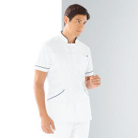KAZEN メンズジャケット半袖 （医務衣） 医療白衣 ホワイト×ネイビー M 093-28（直送品）