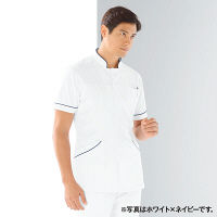KAZEN メンズジャケット半袖 （医務衣） 医療白衣 ホワイト×パープル L 093-29（直送品）