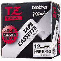 ブラザー　ピータッチテープ　ラミネート　バリューパック　12mm　透明テープ（黒文字）　1パック（5個入）　TZe-131V（わけあり品）