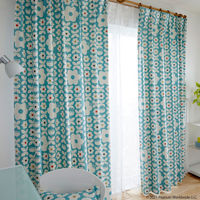 スミノエ PEANUTS セミオーダー カーテン フラワーメイズ 1300×2150mm ブルー 1セット(2枚入)（直送品）