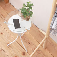 永井興産 ガラストップサイドテーブル 幅300×奥行300×高さ485mm ホワイト NK-310WH-6 1セット(6台入)（直送品）