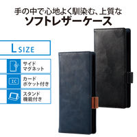 エレコム スマートフォン用マルチレザーケース/スライド式/手帳型/磁石付き/Lサイズ/ブラック P-05PLFYSBK 1個